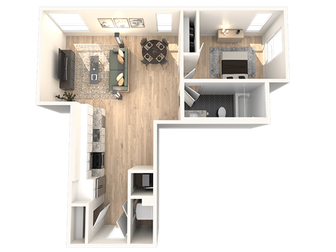 Floor plan for 1 bed, 1 bath, 773 sqft